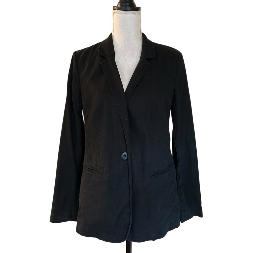 J Jill One Button Stretch Linen Blend Blazer Women’s SZ Small Petite in Black